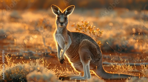 A spirited kangaroo standing alert in the Australian Outback,4k wallpaper