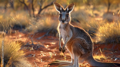 A spirited kangaroo standing alert in the Australian Outback, 4k wallpaper