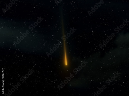 Fireball isolated on a dark background. Meteor trail in the starry sky.