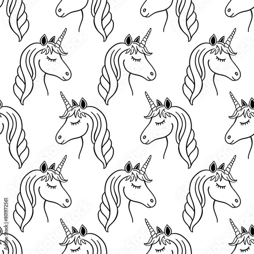Cute Unicorn Hand Drawn Doodle Seamless Pattern