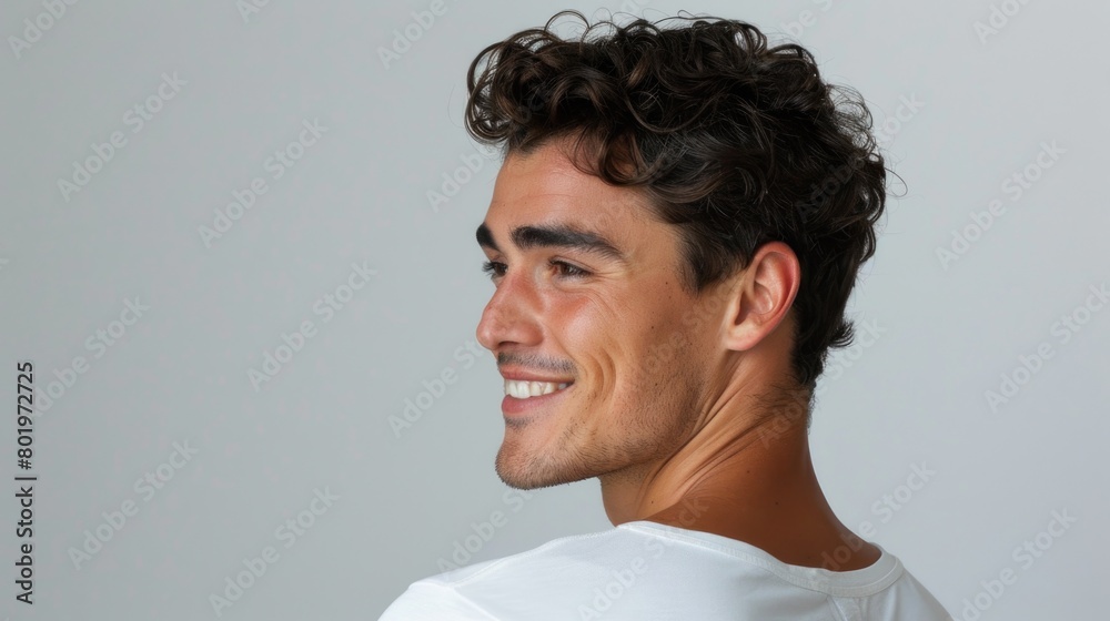 Obraz premium Curly-haired man in white shirt