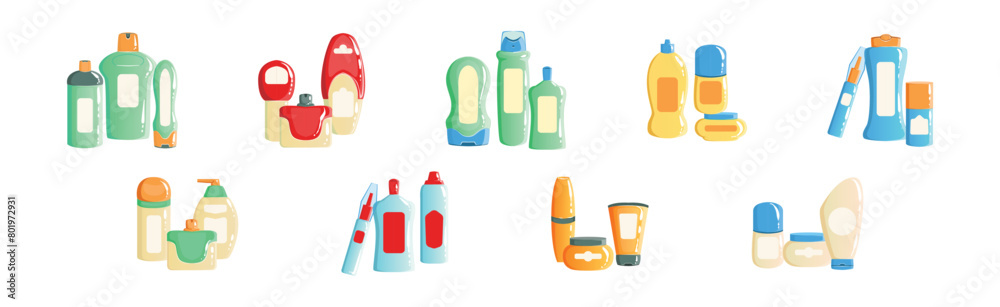 Different Cosmetic Plastic Bottle and Tube Container Vector Set Different Cosmetic Plastic Bottle and Tube Container Vector Set