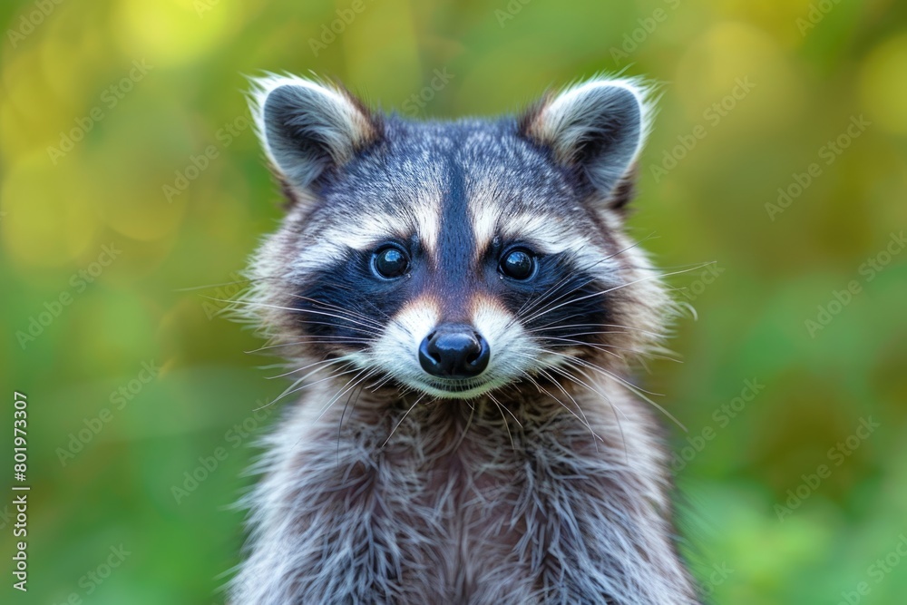Close up of raccoon with blurry background
