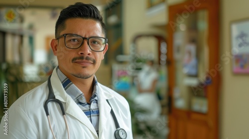 Man doctor in white coat with stethoscope