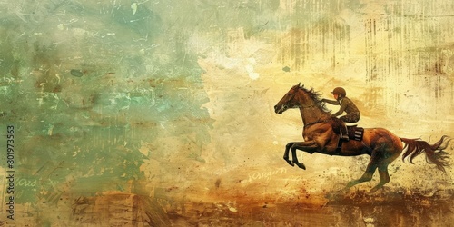 The background is completely mix Brown and Green with no texture and the Horse Racing is in the right hand side