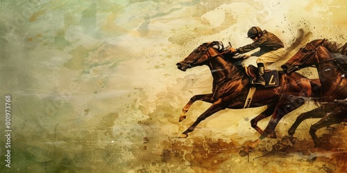 The background is completely mix Brown and Green with no texture and the Horse Racing is in the right hand side © paisorn