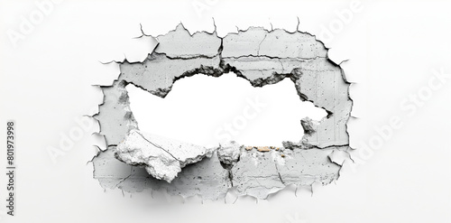 Wall breakthrough hole on white background, cut out - stock png.