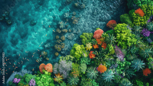 Vibrant coral reef seen underwater from above, a colorful marine landscape © AlexanderD