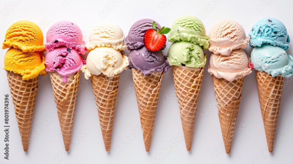 Ice cream cones aligned in a row Ice cream cones aligned in a row