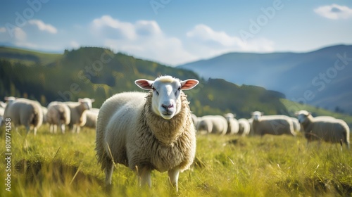 Sheep on a meadow in the Carpathian mountains.