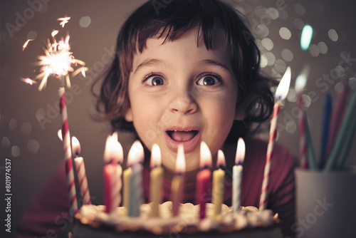 Kid making a wish while blowing out birthday candles. 