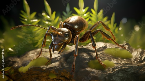 Ant in the garden. 3d rendering. Computer digital drawing.