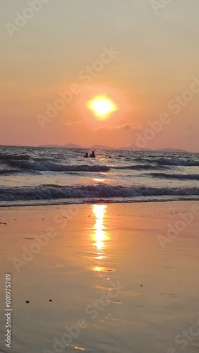 Landscape nature Sunset of Had Yao Beach Kantang is beautiful long beach with limestone - unseen thailand beach in Trang Thailand - Travel outdoor adventure  photo