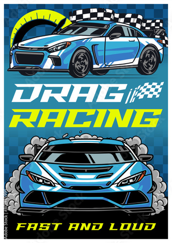 Drag racing colorful vintage sticker