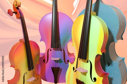 A cascade of colors and shapes reflecting the harmonies of a string quartet 3d