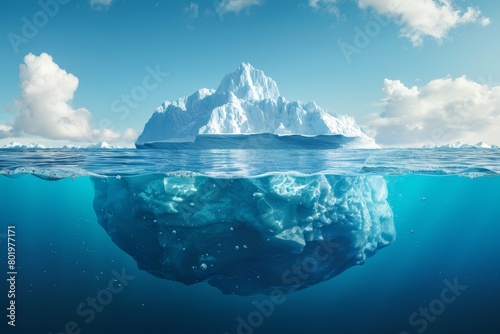 Antarctic iceberg for climate change and ozone protection, banner poster with space for text © Andrei