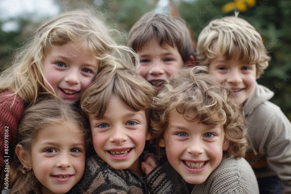 Portrait of a group of smiling children looking at the camera. Portrait of a group of smiling children looking at the camera.