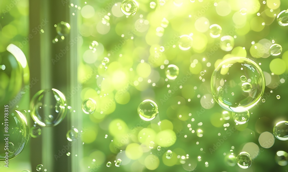iridescent bubbles agains a green smooth wall , Generative AI 