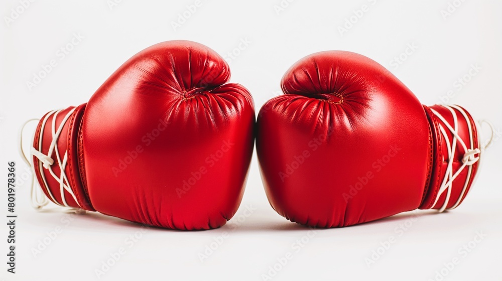 A pair of red boxing gloves in white background. Generative ai illustration.