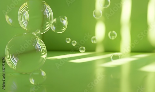 iridescent bubbles agains a green smooth wall   Generative AI 