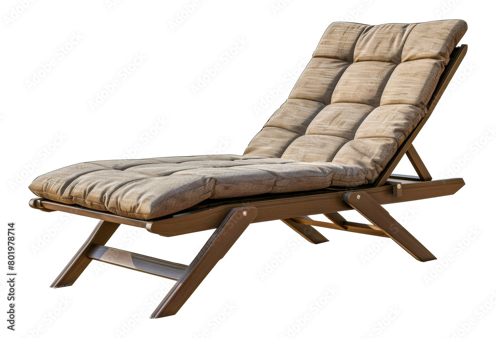 Wooden lounge chair with striped cushion, cut out - stock png. Wooden lounge chair with striped cushion, cut out - stock png.