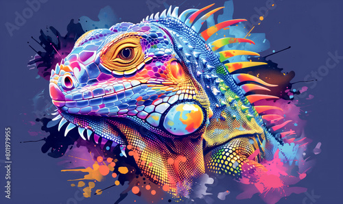 abstract illustration of an iguana in childish style, logo for t-shirt print