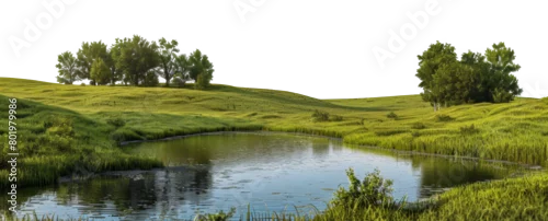 Panel kuchenny z motywem Serene river flowing through a vibrant green landscape, cut out - stock png.