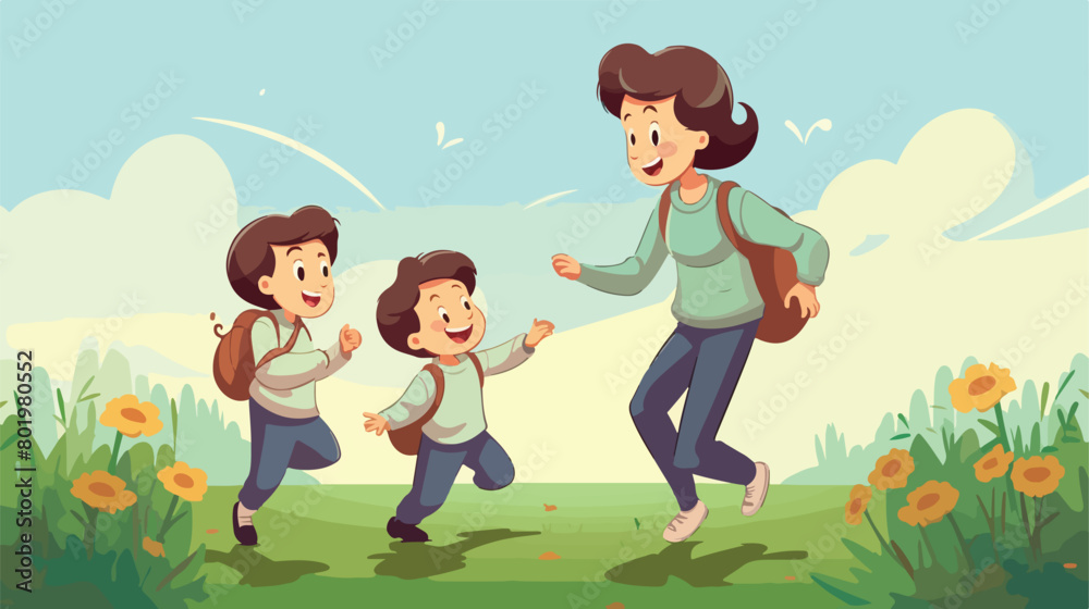 Cute little boys greeting mother on color background
