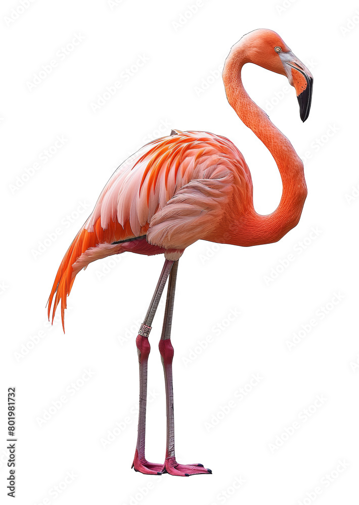 Pink flamingo standing gracefully, cut out - stock png.