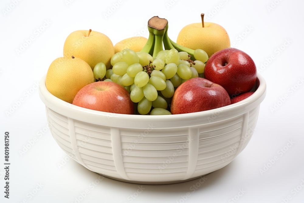 A photo of fresh fruits in bowl on white background A photo of fresh fruits in bowl on white background