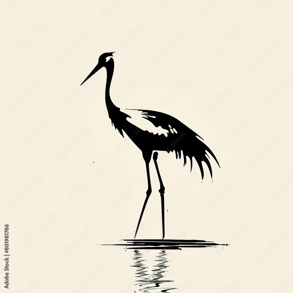 Obraz premium Bird stands in water, long legs spread, head submerged