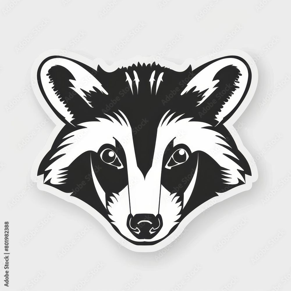 A black-and-white sticker featuring a raccoon's face in its center A black-and-white sticker featuring a raccoon's face in its center