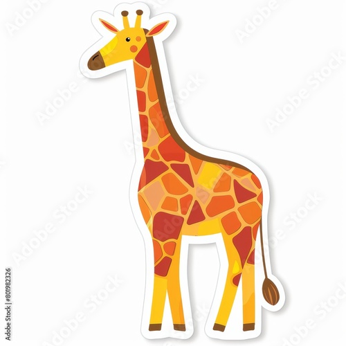   A sticker of a giraffe with its long neck against a white background