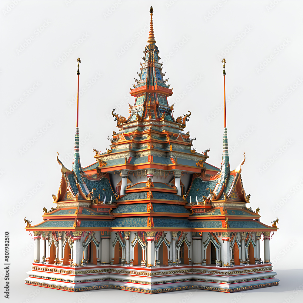 A large, ornate building with gold accents and a steeple. The building is surrounded by smaller structures, and the overall impression is of a grand, majestic structure. Generative AI