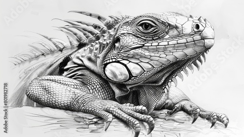   An image of an iguana on the ground  with its mouth agape and tongue extended