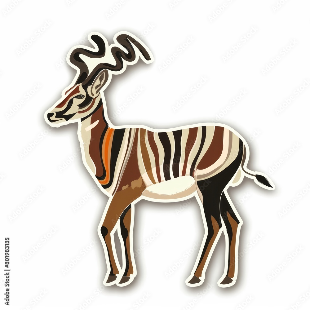 Fototapeta premium A sticker of an antelope with stripes on its body and a distinct antelope head