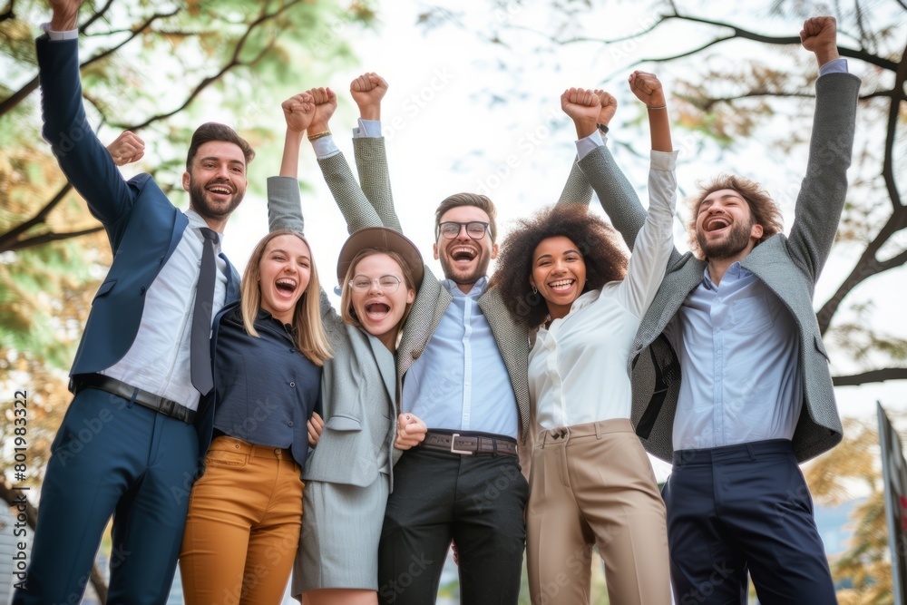 Portrait of a group of happy young business people celebrating success. Portrait of a group of happy young business people celebrating success.