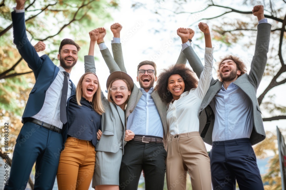 Portrait of a group of happy young business people celebrating success.