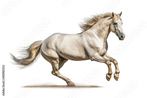 Ethereal Elegance  White Horse Galloping on Ivory. On a White or Clear Surface PNG Transparent Background.