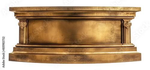 Antique gold pedestal with ornate carved details, cut out - stock png.