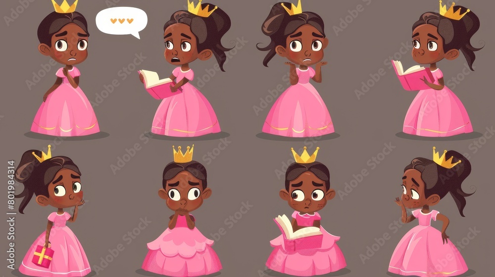 Princess girl character set with cute modern cartoon expressions. Young ...