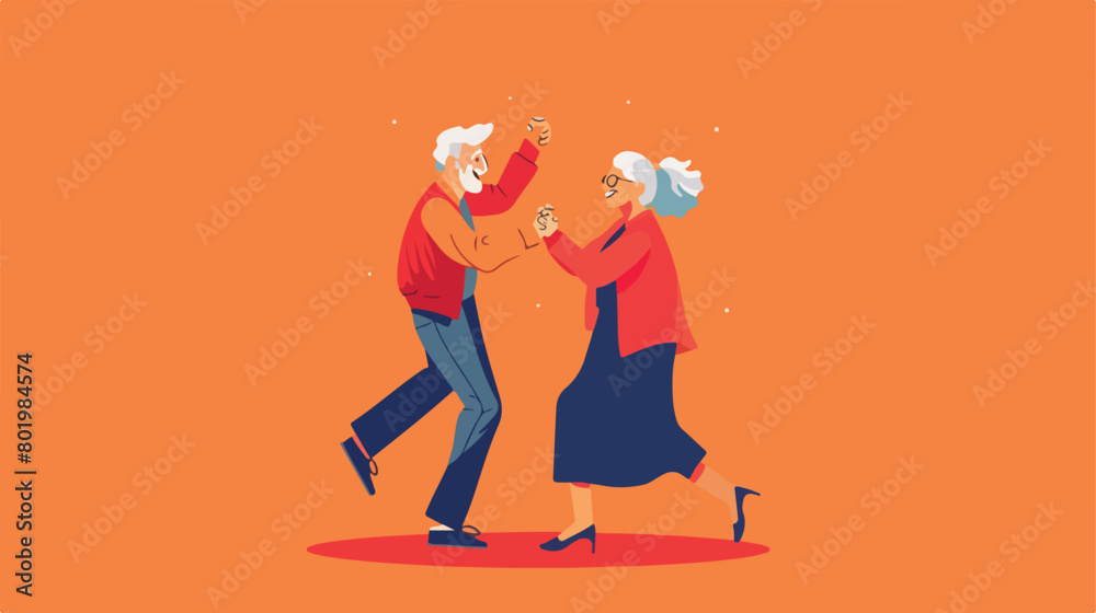Dancing mature couple on orange background Vector illustration