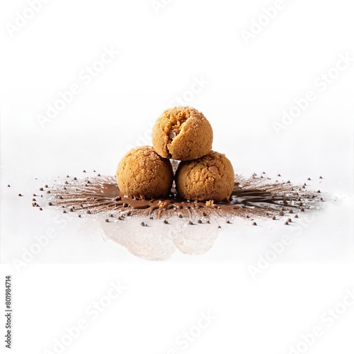 Salted butterscotch truffles dusted with cocoa powder split open to reveal a rich gooey center