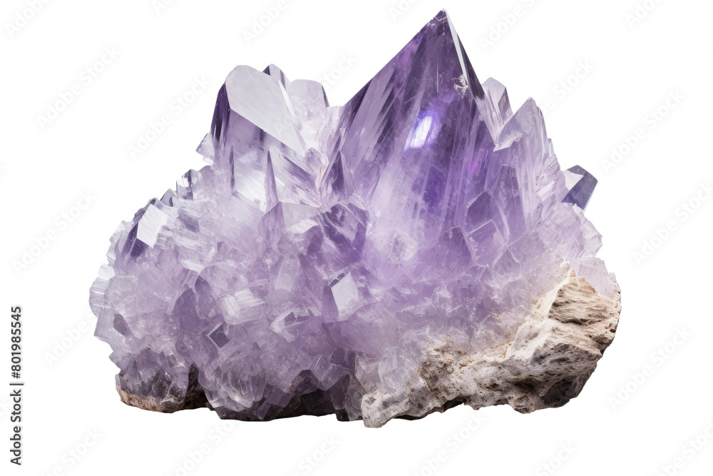 Majestic Purple Crystals Dancing on the Stone Throne. On a White or Clear Surface PNG Transparent Background.