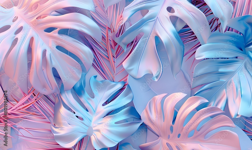 pastel colored tropical leaves, Generative AI 