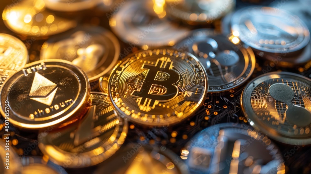 Macro Shot of Mixed Cryptocurrencies and Coins Macro Shot of Mixed Cryptocurrencies and Coins