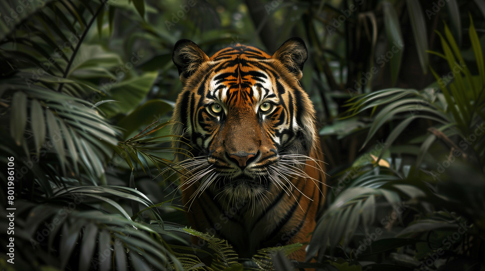 Stealth and Majesty: A Bengal Tiger Prowling the Tropical Jungle Stealth and Majesty: A Bengal Tiger Prowling the Tropical Jungle