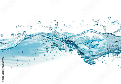 water wave with bubbles on white background copy space concept 