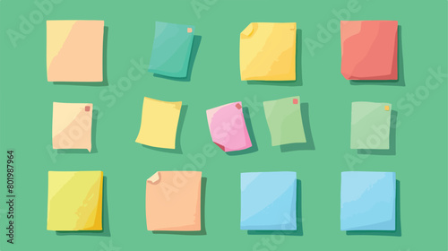 Different sticky notes on green background Vector illustration