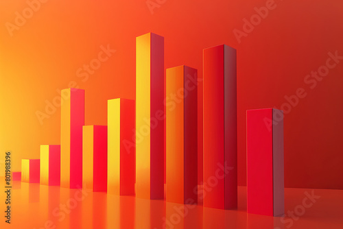 Colorful 3D bar graph depicting corporate growth on red background